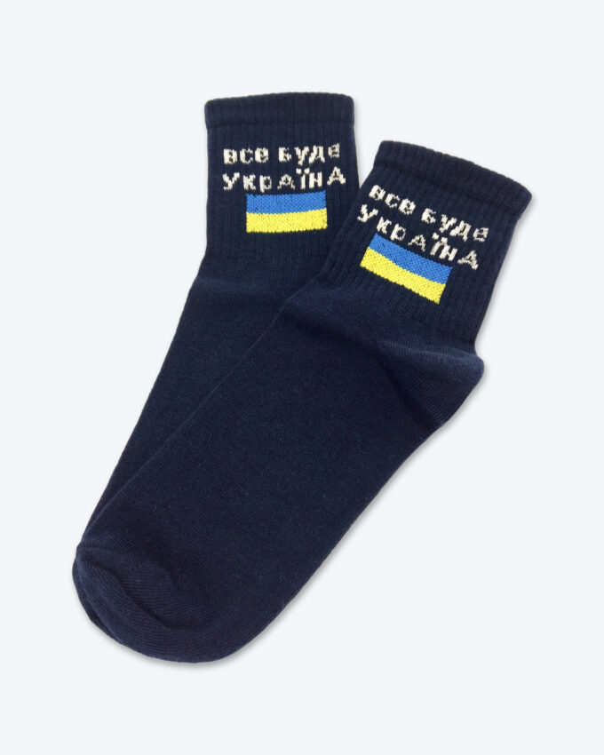Шкарпетки чоловічі «Все буде Україна» з прапором, високі, темно-сині