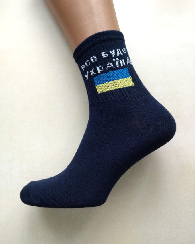 Шкарпетки чоловічі «Все буде Україна» з прапором, високі, темно-сині